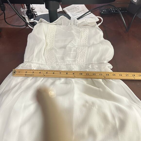 New Promesa Chiffon‎ Maxi White Ruffle Bodice Adjustable Straps Dress Medium - Picture 9 of 13